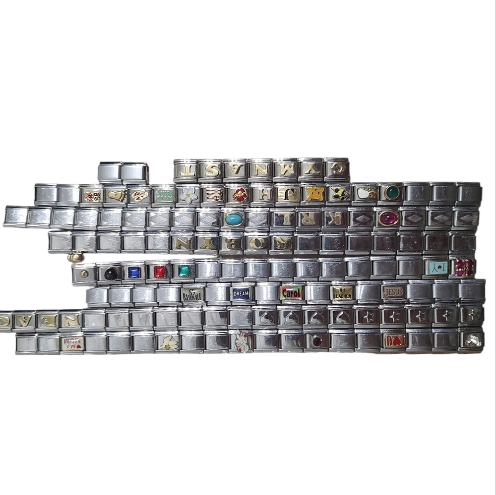 LARGE LOT "NOMINATION" style STAINLESS CHARM BRACELETS
